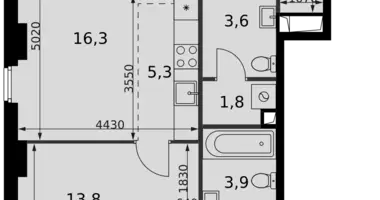 Apartamento 2 habitaciones en Moscú, Rusia