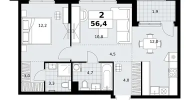 Apartamento 2 habitaciones en Kommunarka, Rusia