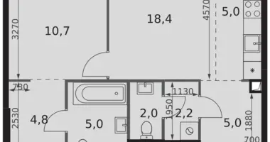 2 room apartment in Moscow, Russia