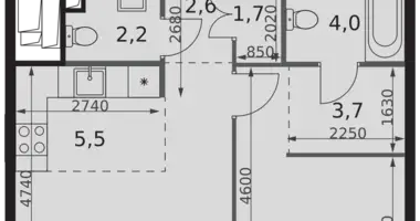 2 room apartment in Moscow, Russia