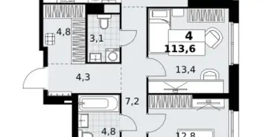 4 room apartment in Kommunarka, Russia