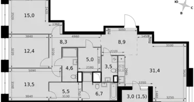 Apartamento 3 habitaciones en Moscú, Rusia