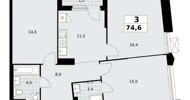 Apartamento 3 habitaciones en Troitsk, Rusia