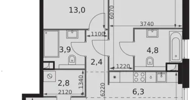 2 room apartment in Moscow, Russia