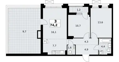 Apartamento 3 habitaciones en Kommunarka, Rusia