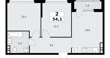 Apartamento 2 habitaciones en Moscú, Rusia