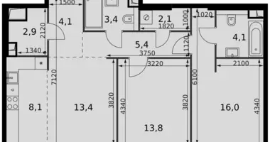 Квартира 3 комнаты в Москва, Россия