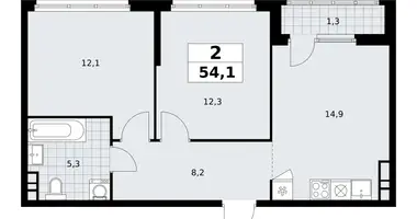 Apartamento 2 habitaciones en Moscú, Rusia