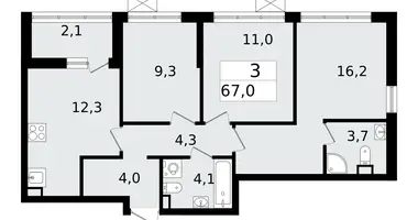 Apartamento 3 habitaciones en Vsevolozhsk, Rusia