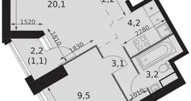2 room apartment in Moscow, Russia