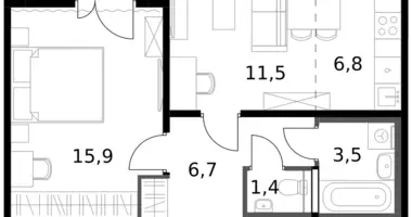 Apartamento 2 habitaciones en Leninsky District, Rusia
