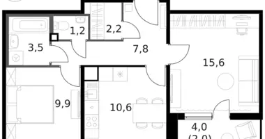 Apartamento 2 habitaciones en Moscú, Rusia
