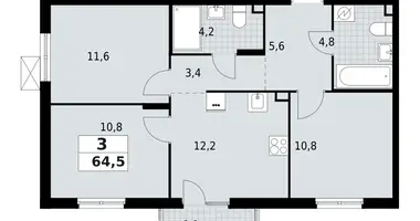 3 room apartment in Krasnoye Selo, Russia