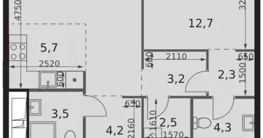Apartamento 2 habitaciones en Moscú, Rusia