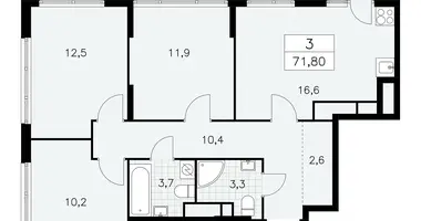 3 room apartment in Moscow, Russia