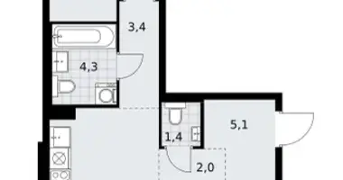 Apartamento 2 habitaciones en Troitsk, Rusia