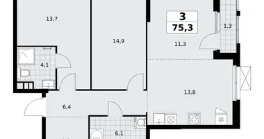 Apartamento 3 habitaciones en Moscú, Rusia
