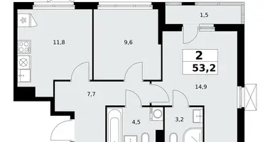 Wohnung 2 zimmer in Kommunarka, Russland