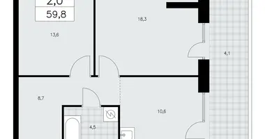 Apartamento 2 habitaciones en Krasnoye Selo, Rusia