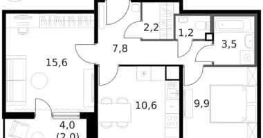 2 room apartment in Moscow, Russia
