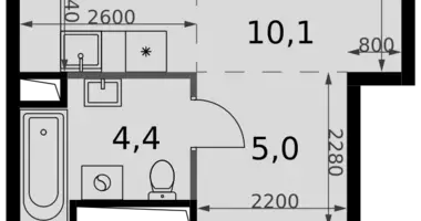 1 room studio apartment in Moscow, Russia