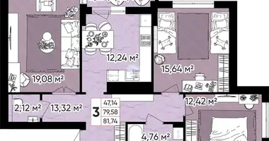 3 room apartment in Kaliningrad, Russia