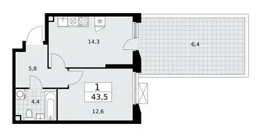 Квартира 1 комната в район Коммунарка, Россия
