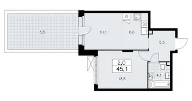 Квартира 2 комнаты в район Коммунарка, Россия