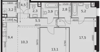 Apartamento 2 habitaciones en Moscú, Rusia