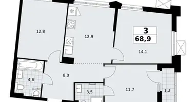 Apartamento 3 habitaciones en Troitsk, Rusia