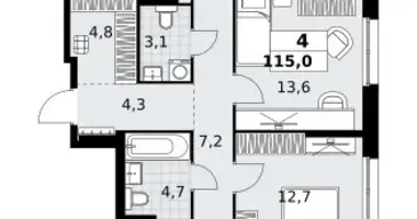 4 room apartment in Kommunarka, Russia