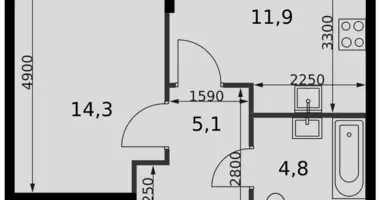 1 room apartment in Moscow, Russia