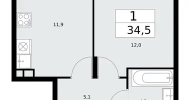 1 room apartment in Troitsk, Russia