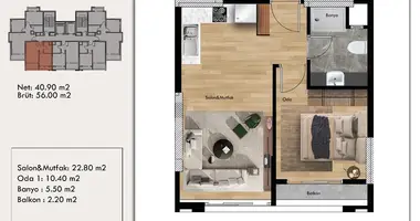 Wohnung 2 zimmer in Mezitli, Türkei