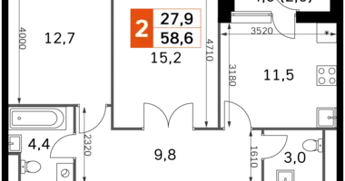 2 room apartment in Moscow, Russia