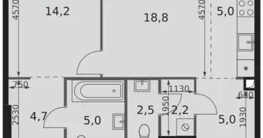 2 room apartment in Moscow, Russia