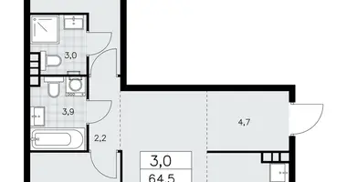 3 room apartment in Kommunarka, Russia