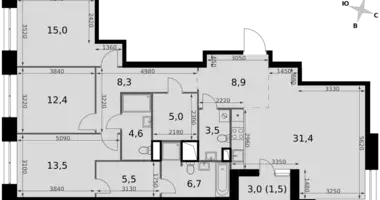 Apartamento 3 habitaciones en Moscú, Rusia