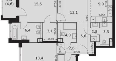 3 room apartment in Moscow, Russia