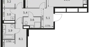 3 room apartment in Moscow, Russia