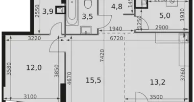 2 room apartment in Moscow, Russia