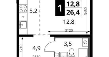Студия 1 комната в Ленинский городской округ, Россия