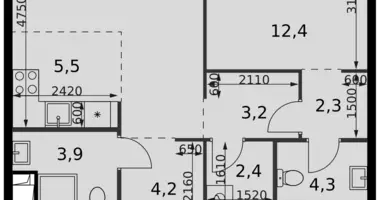2 room apartment in Moscow, Russia