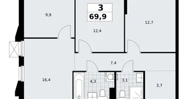 Apartamento 3 habitaciones en Troitsk, Rusia