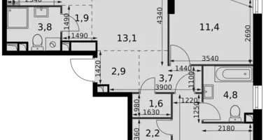 Apartamento 3 habitaciones en Moscú, Rusia