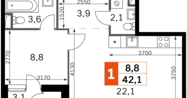 1 room apartment in Moscow, Russia
