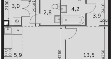 Apartamento 2 habitaciones en Moscú, Rusia