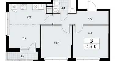 Wohnung 3 zimmer in Wnukowo, Russland