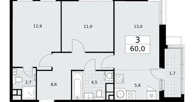 Wohnung 3 zimmer in Wnukowo, Russland