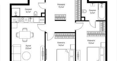 2 room apartment in Moscow, Russia